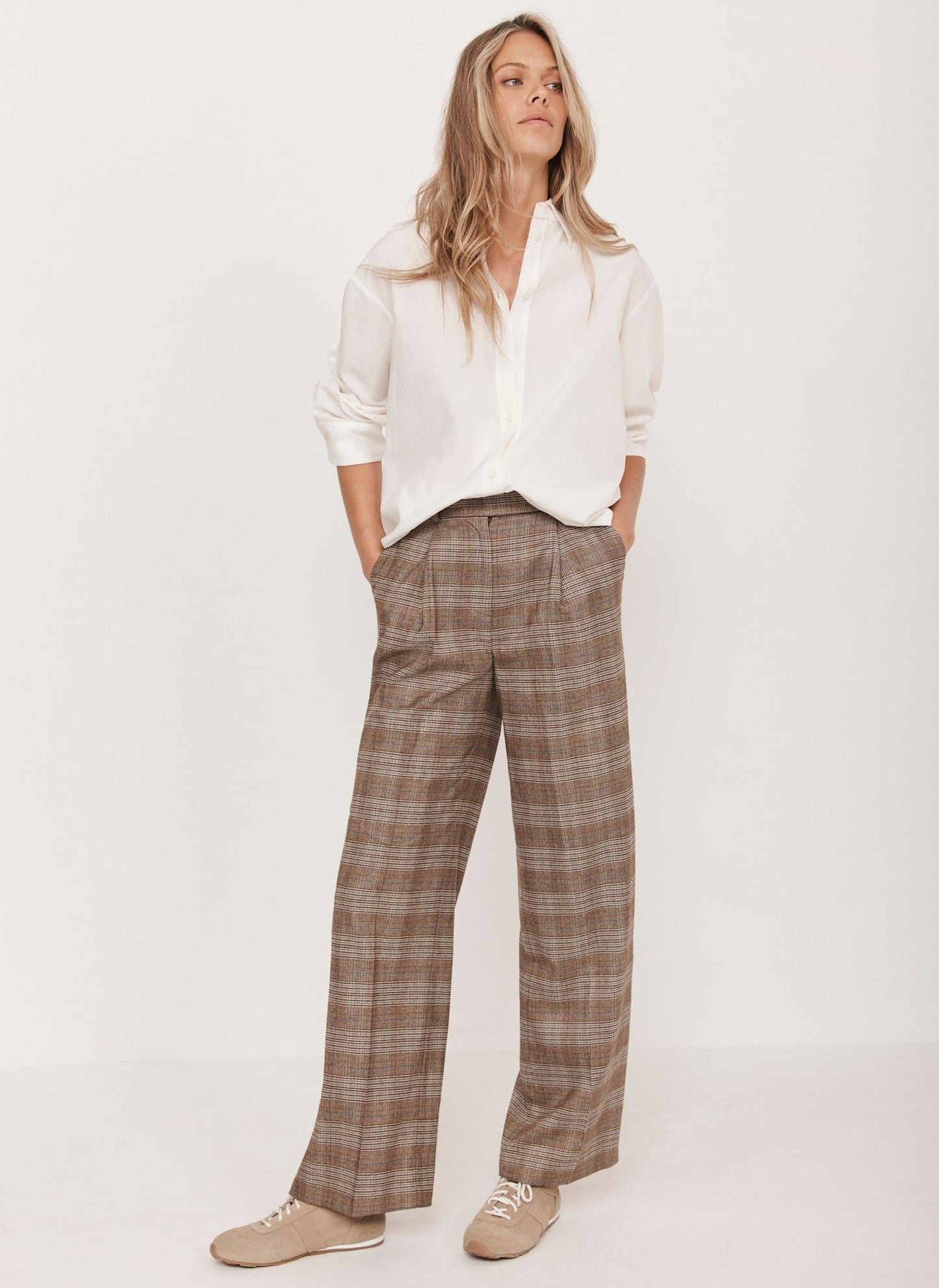 Neutral Checked Wide Trousers
