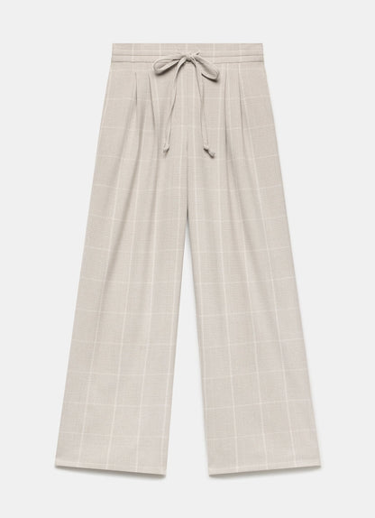 Neutral Checked Tailored Wide Trousers
