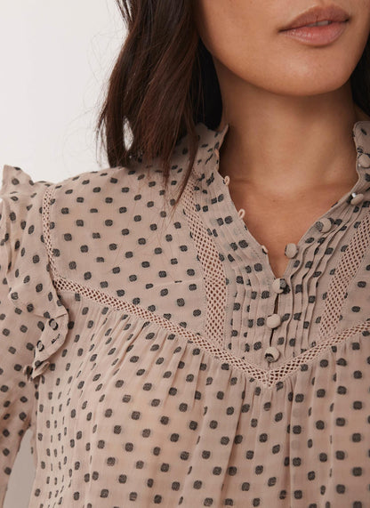 Neutral Jacquard Polka Dot Blouse