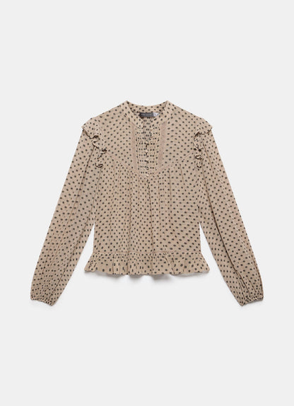 Neutral Jacquard Polka Dot Blouse