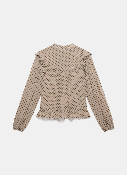 Neutral Jacquard Polka Dot Blouse