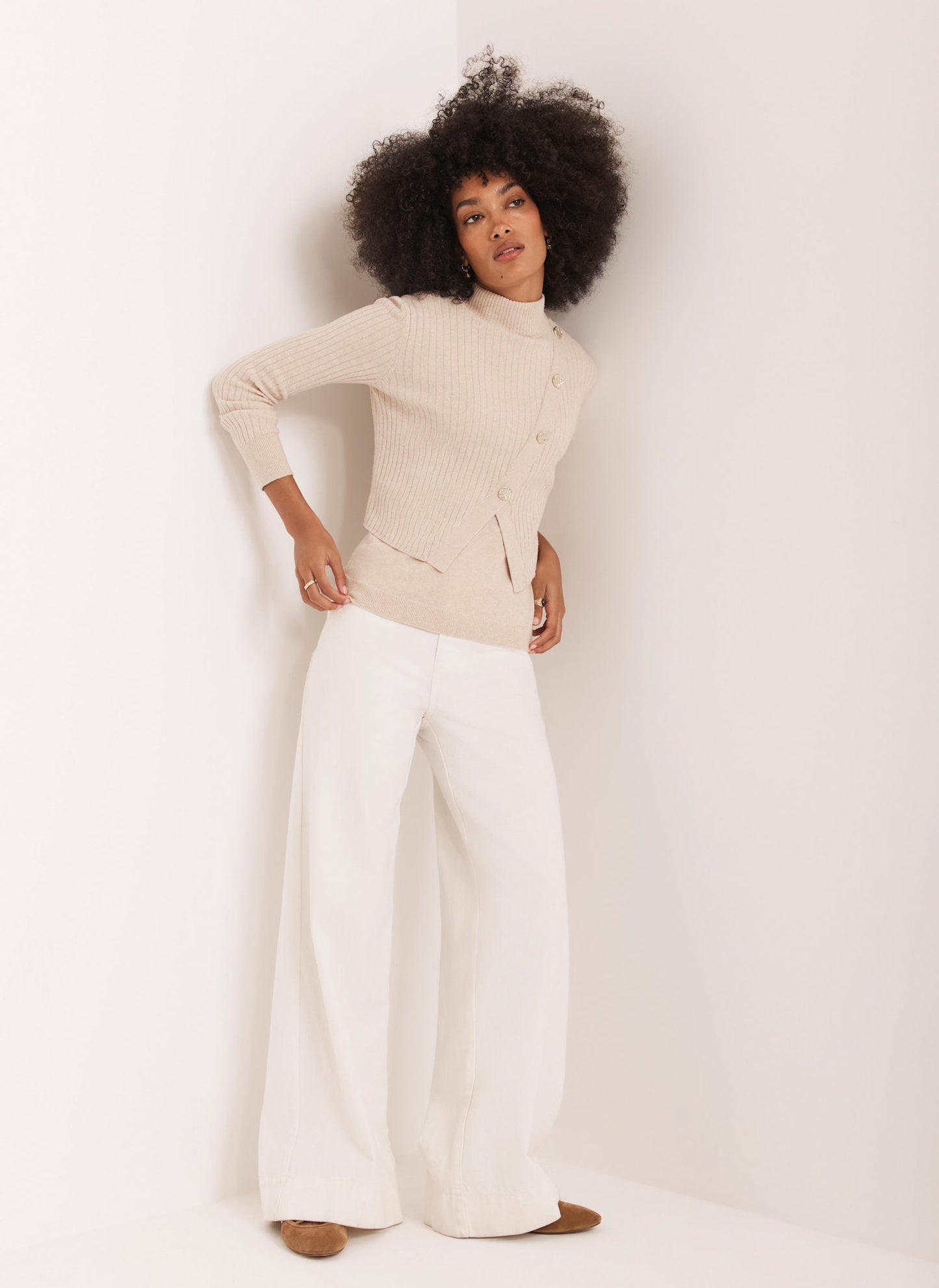 Neutral Double Layer Ribbed Jumper