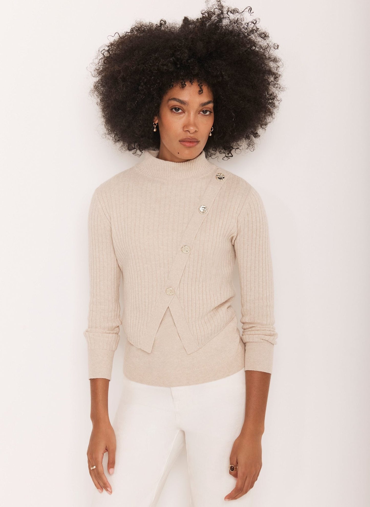 Neutral Double Layer Ribbed Jumper
