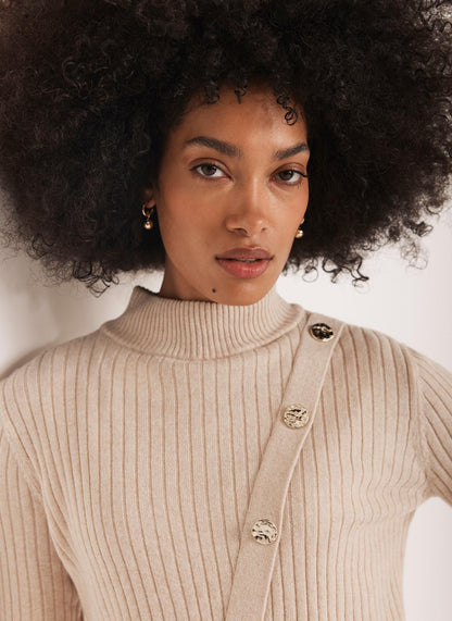 Neutral Double Layer Ribbed Jumper