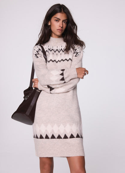 Neutral Fairisle Knit Mini Dress