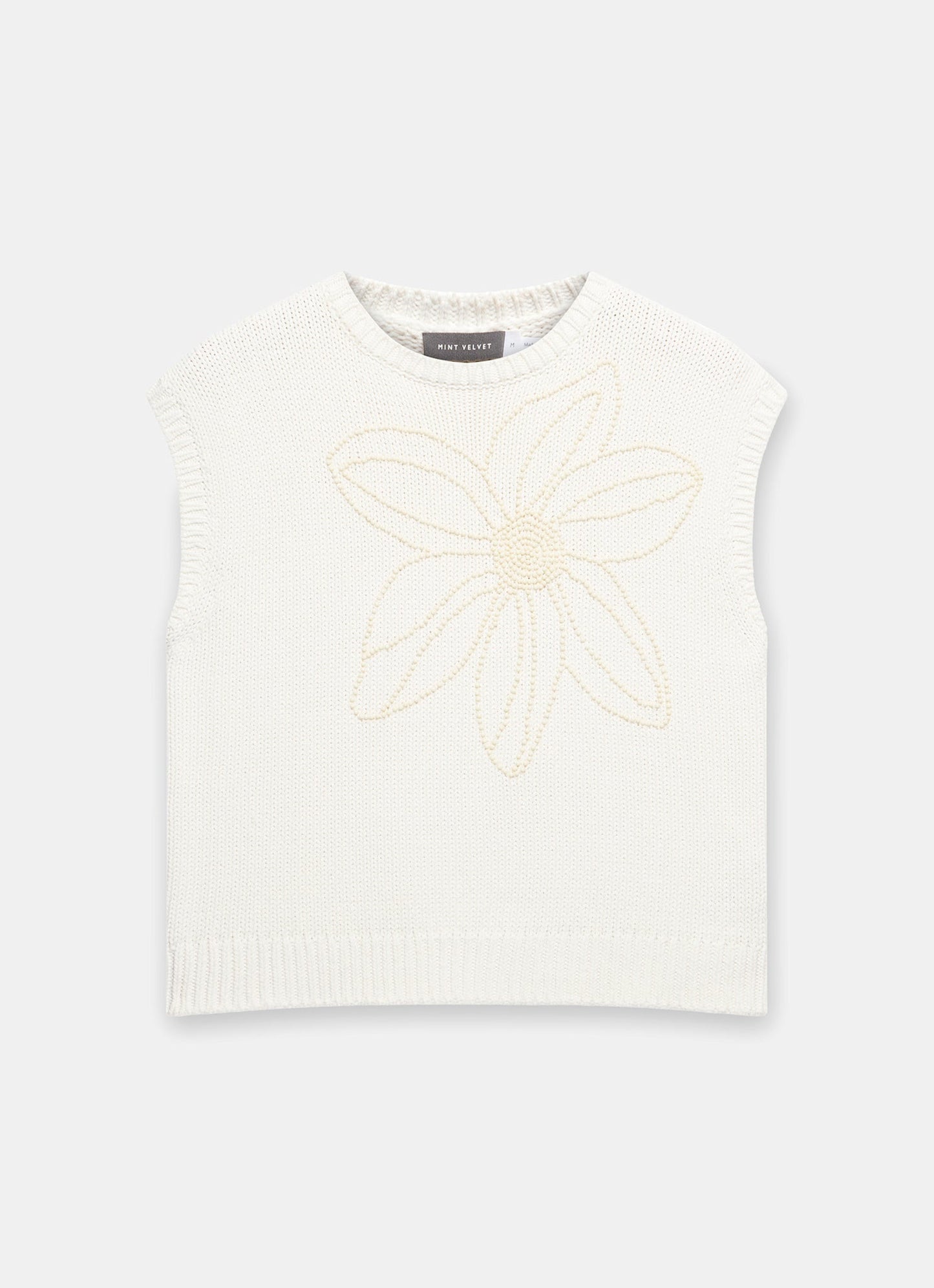 Neutral Floral Embellished Knit Top