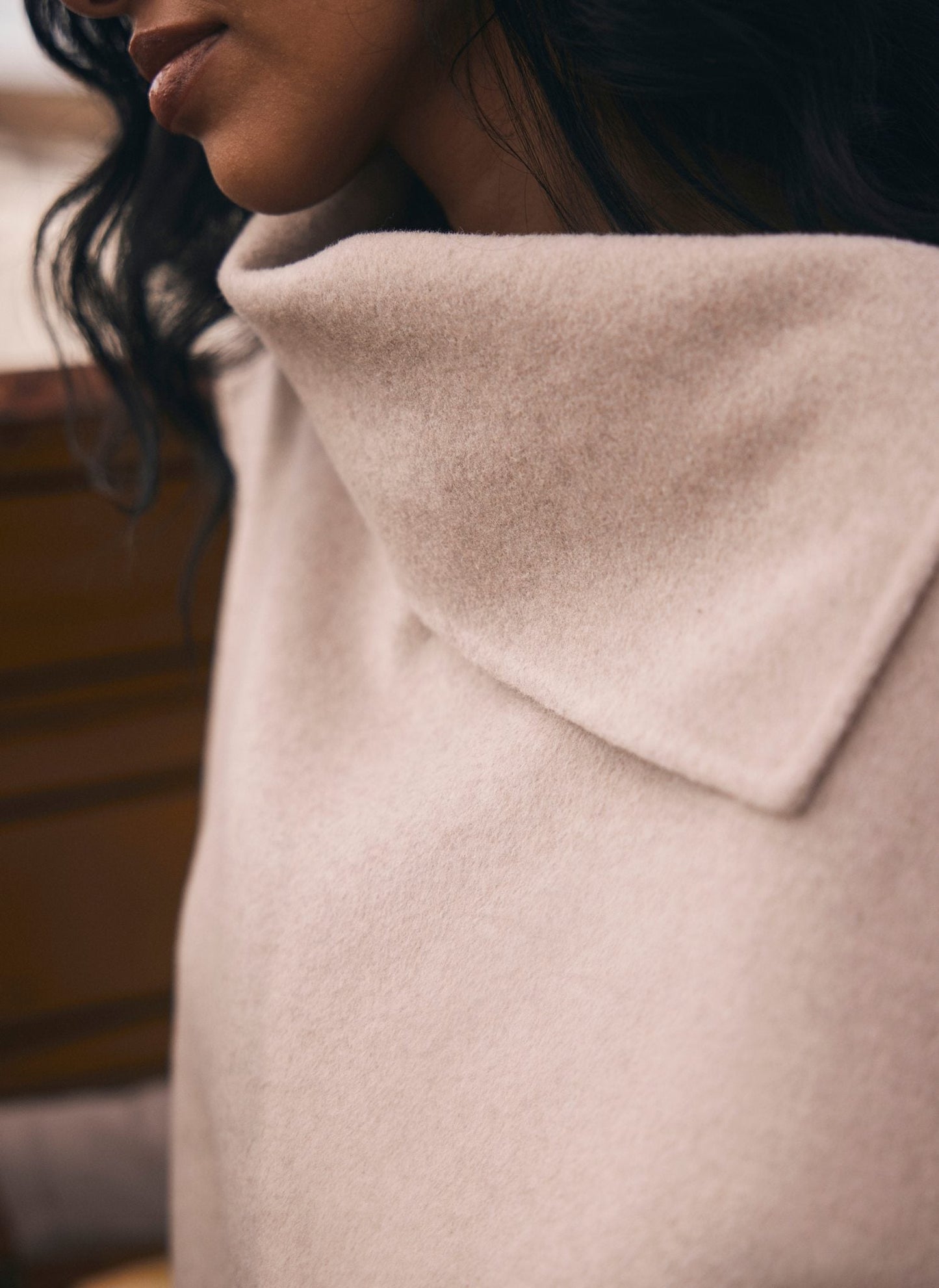 Neutral Wool Blend Fringed Poncho