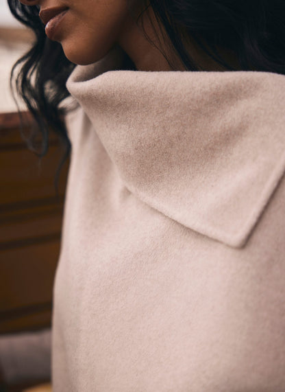 Neutral Wool Blend Fringed Poncho