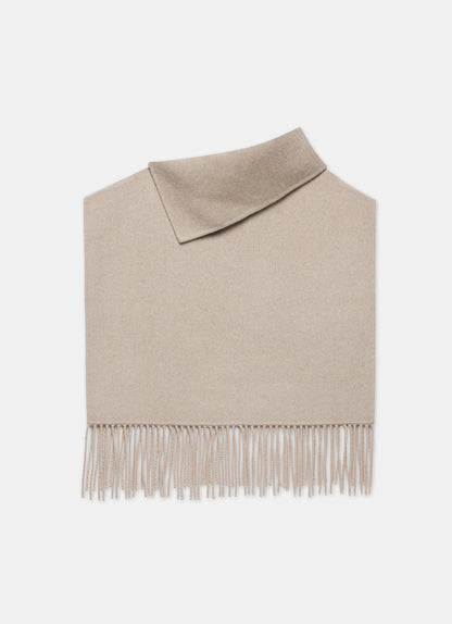 Neutral Wool Blend Fringed Poncho