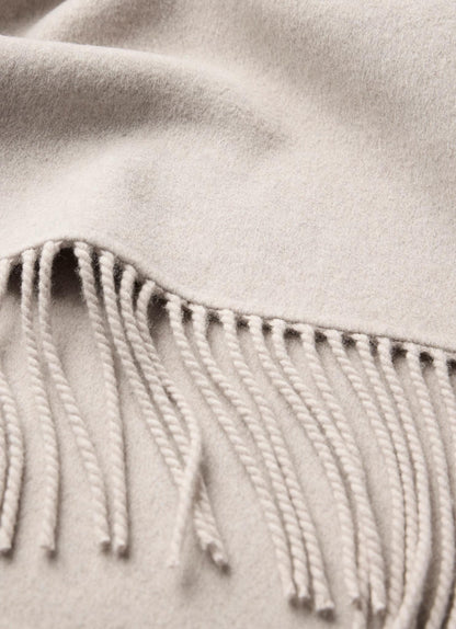 Neutral Wool Blend Fringed Poncho