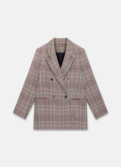 Neutral Checked Double Breasted Blazer
