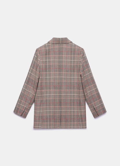 Neutral Checked Double Breasted Blazer