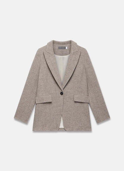 Neutral Herringbone Single Breasted Blazer