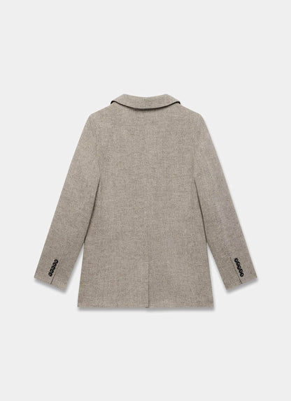 Neutral Herringbone Single Breasted Blazer