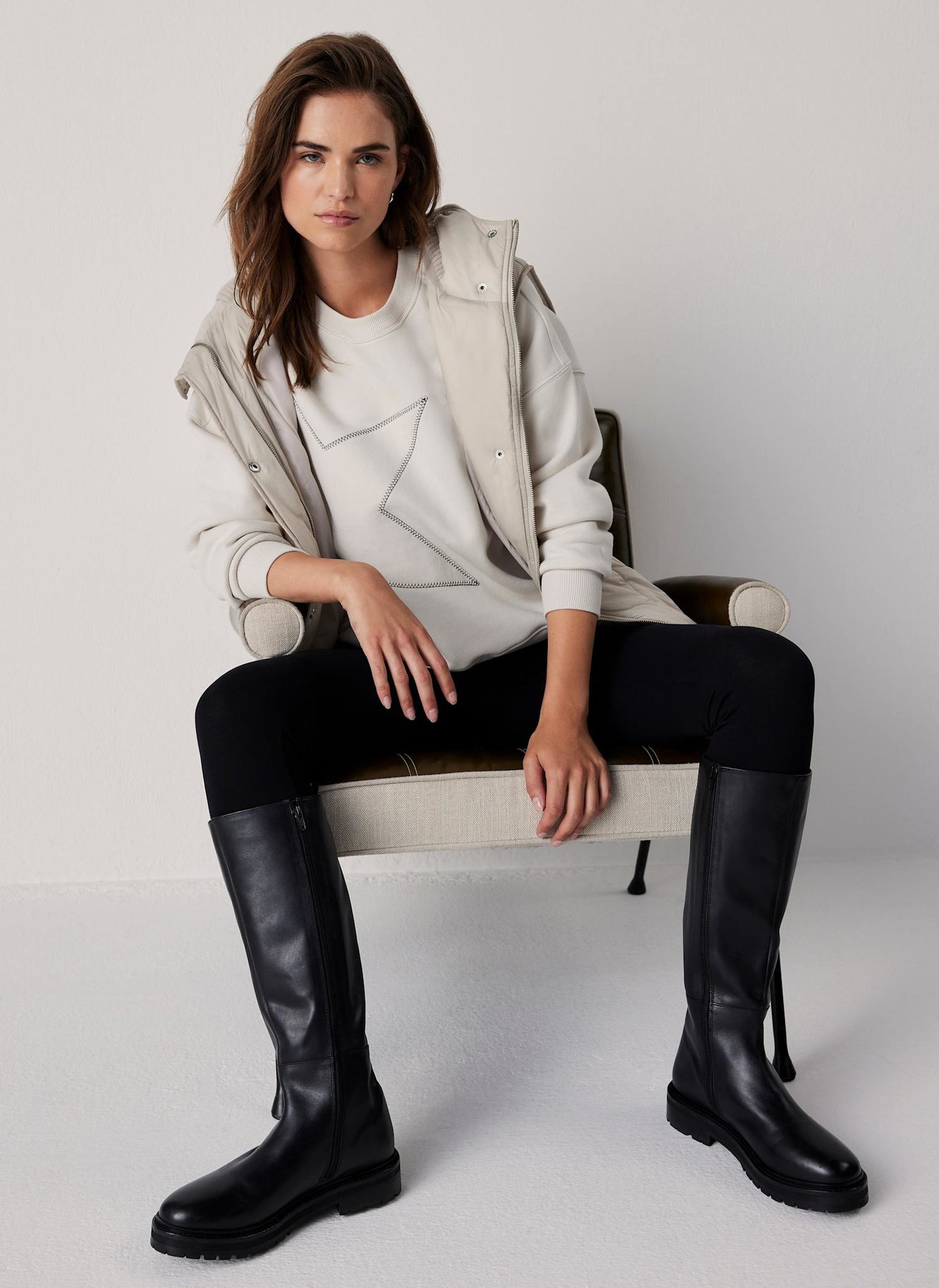 Neutral Quilted Longline Gilet