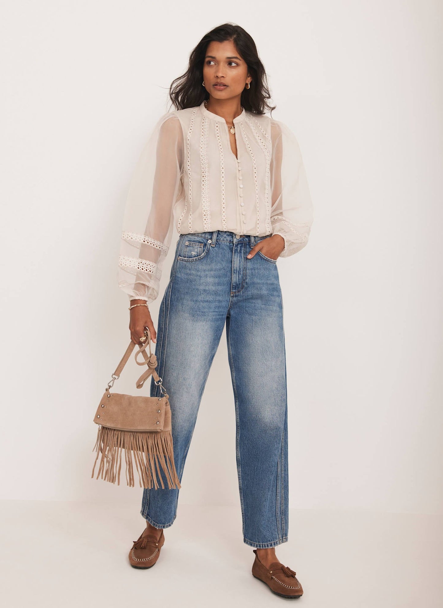 Neutral Sheer Trim Detail Top