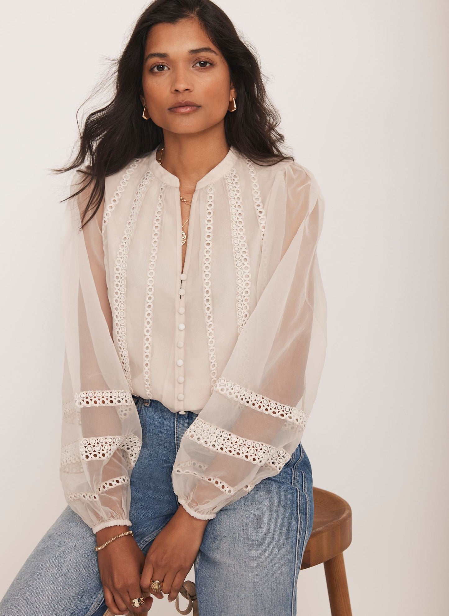 Neutral Sheer Trim Detail Top