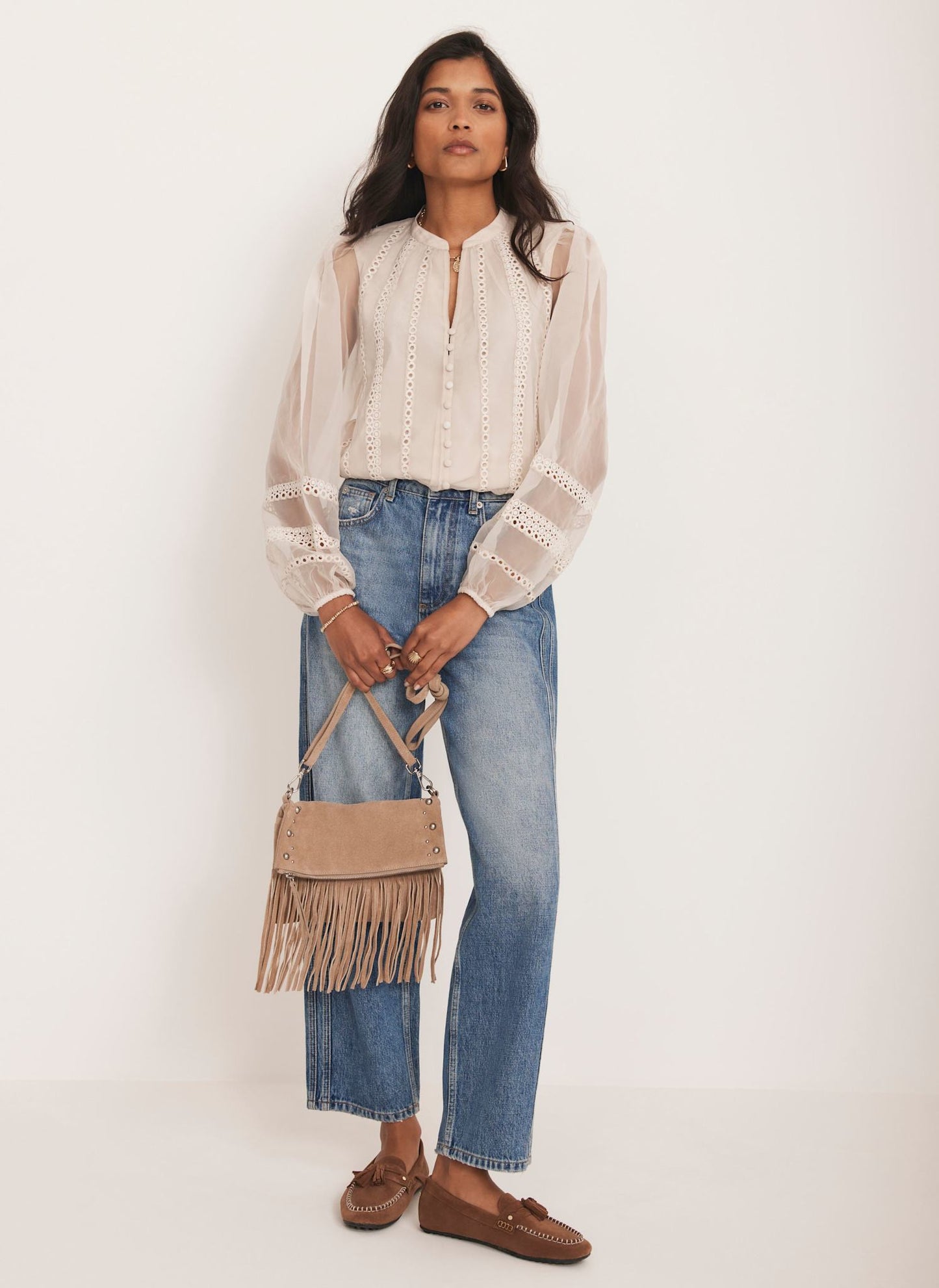 Neutral Sheer Trim Detail Top