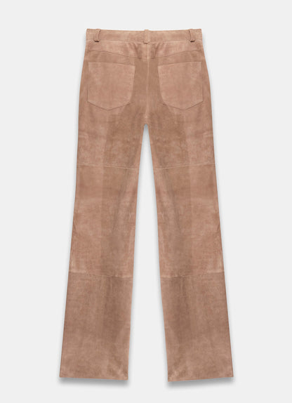 Neutral Suede Straight Trousers