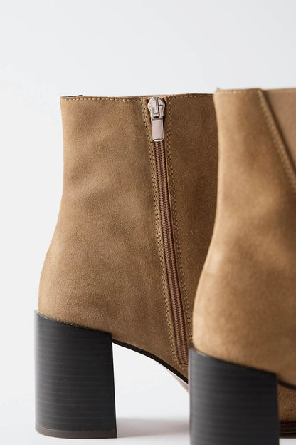 Noa Neutral Suede Block Heel Boots