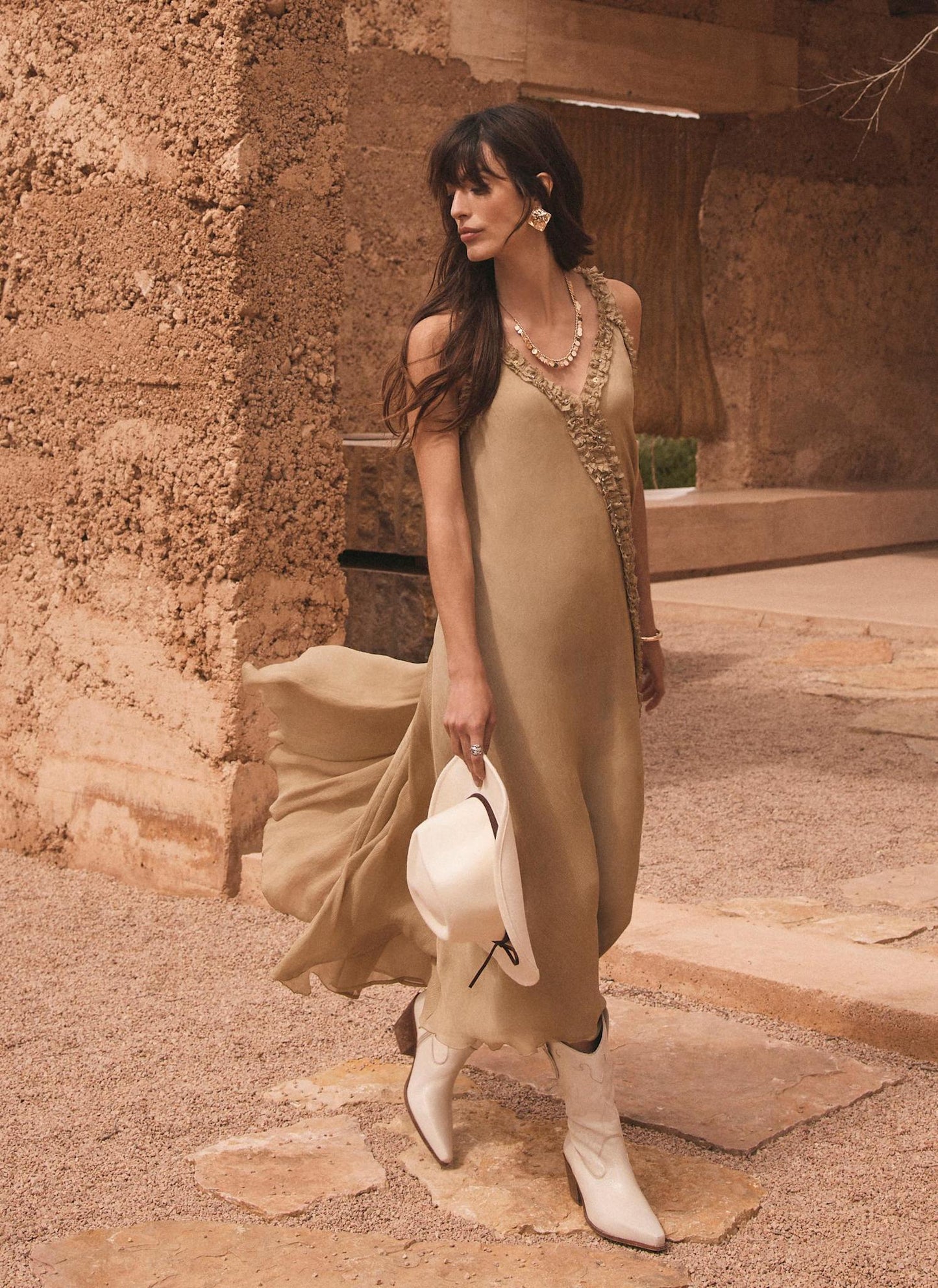 Khaki Embellished Maxi Dress