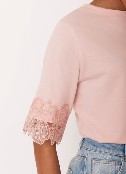 Pink Cotton Lace Trim T-Shirt