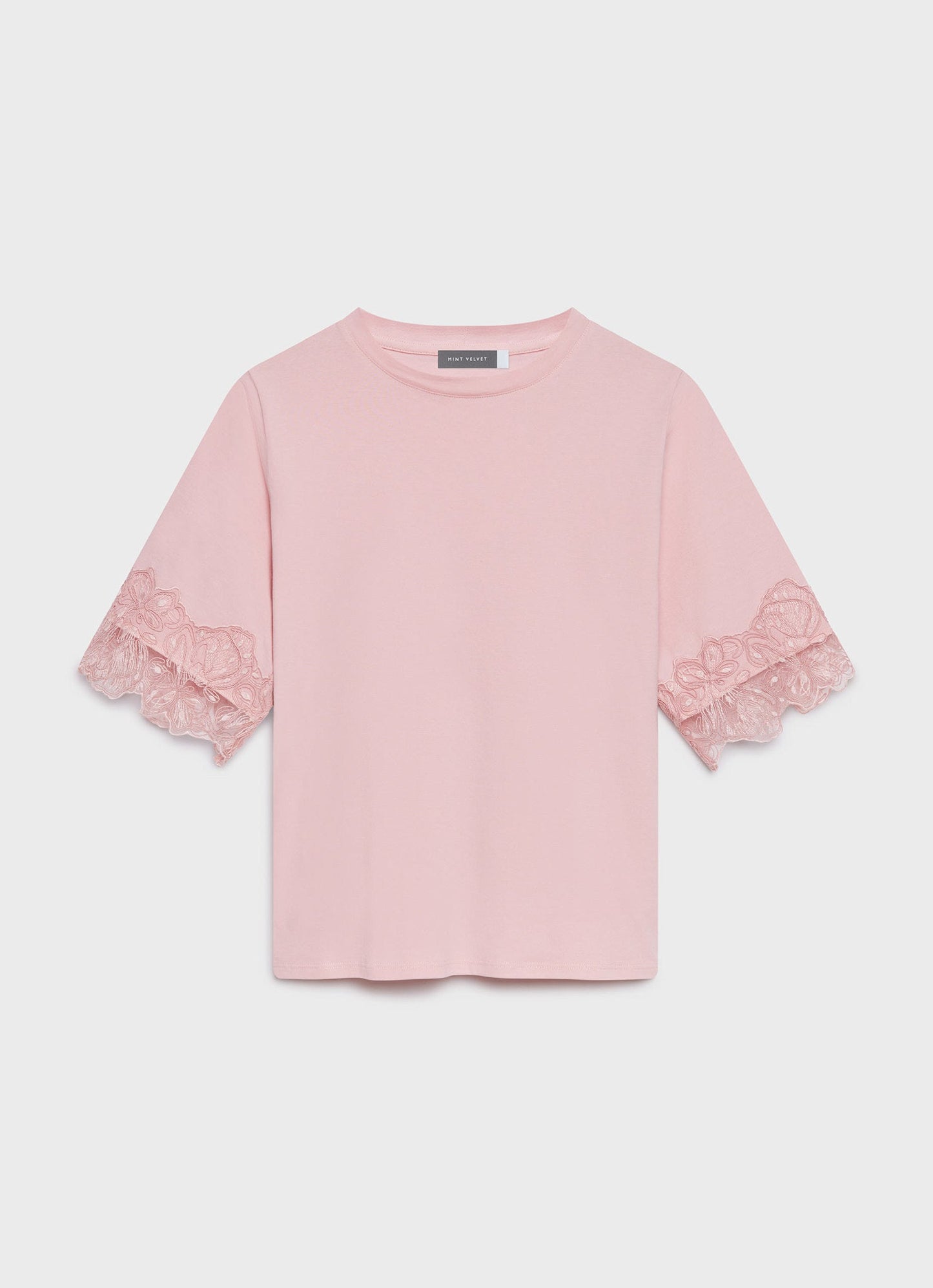 Pink Cotton Lace Trim T-Shirt