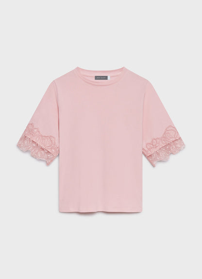Pink Cotton Lace Trim T-Shirt