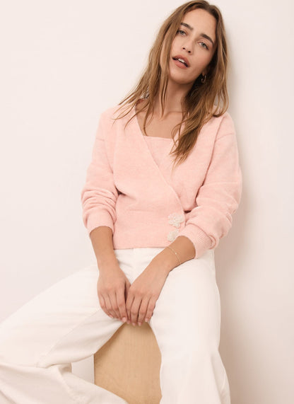 Pink Wrap Detail Knit Cardigan