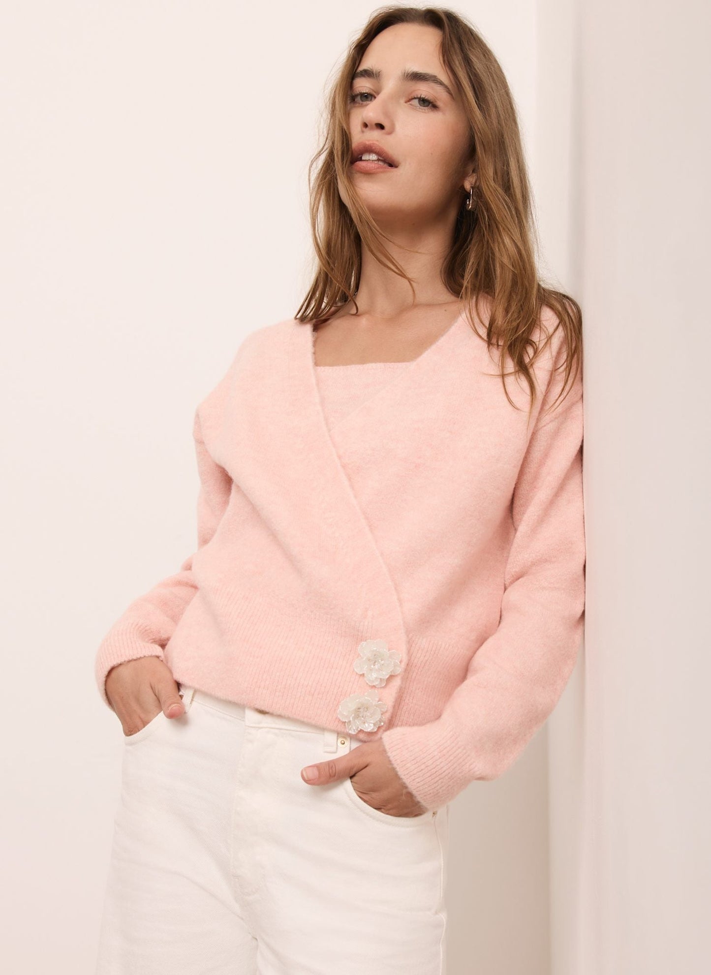 Pink Wrap Detail Knit Cardigan
