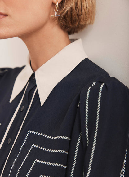 Navy Striped Midi Shirt Dress