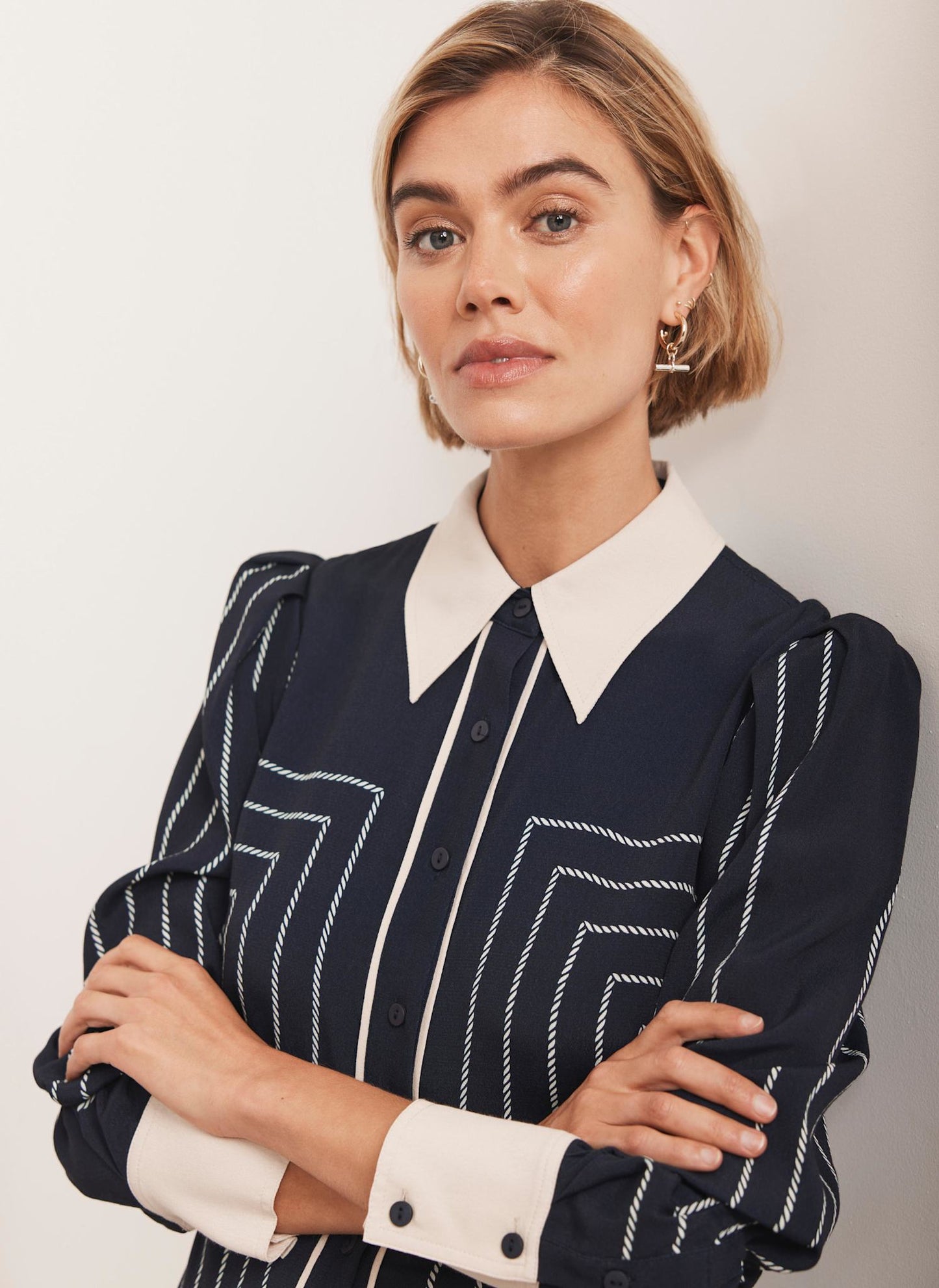 Navy Striped Midi Shirt Dress
