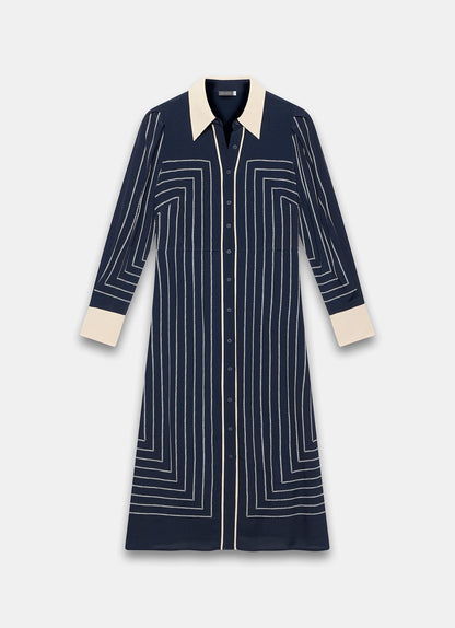 Navy Striped Midi Shirt Dress