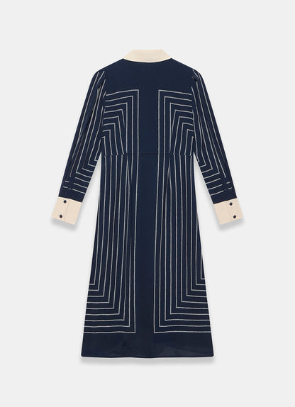 Navy Striped Midi Shirt Dress