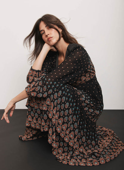 Black Boho Print Maxi Dress