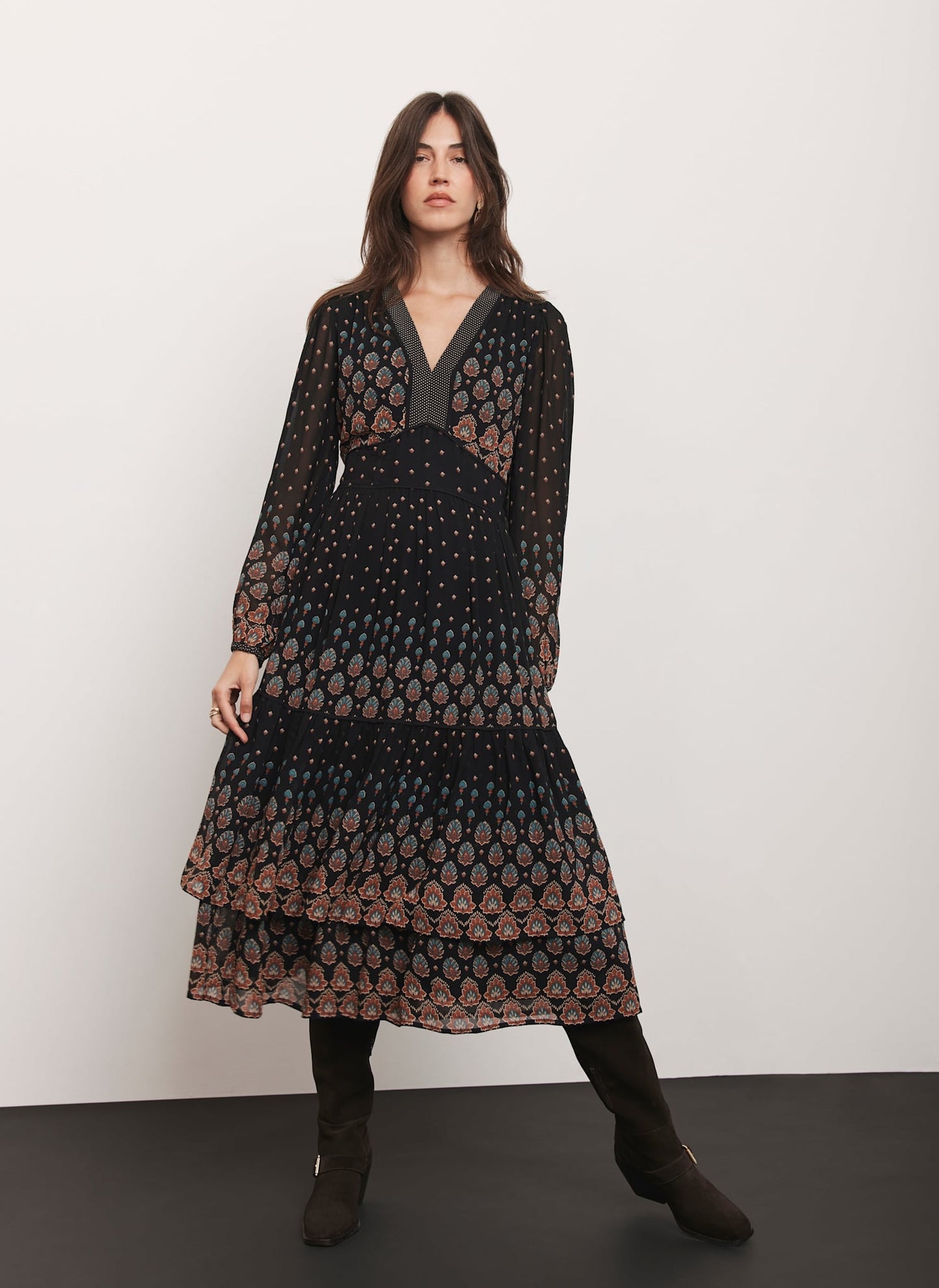 Black Boho Print Maxi Dress