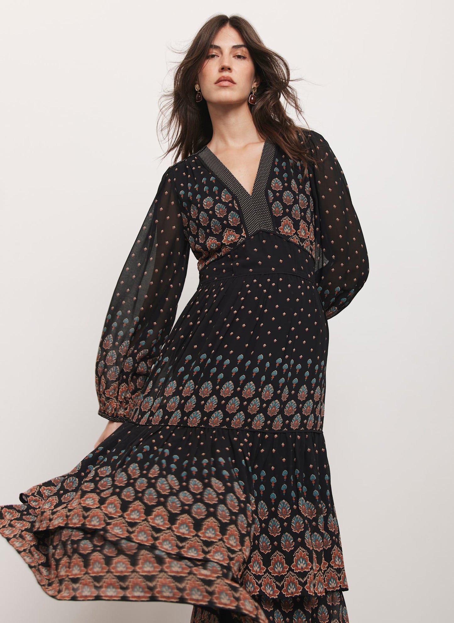Black Boho Print Maxi Dress