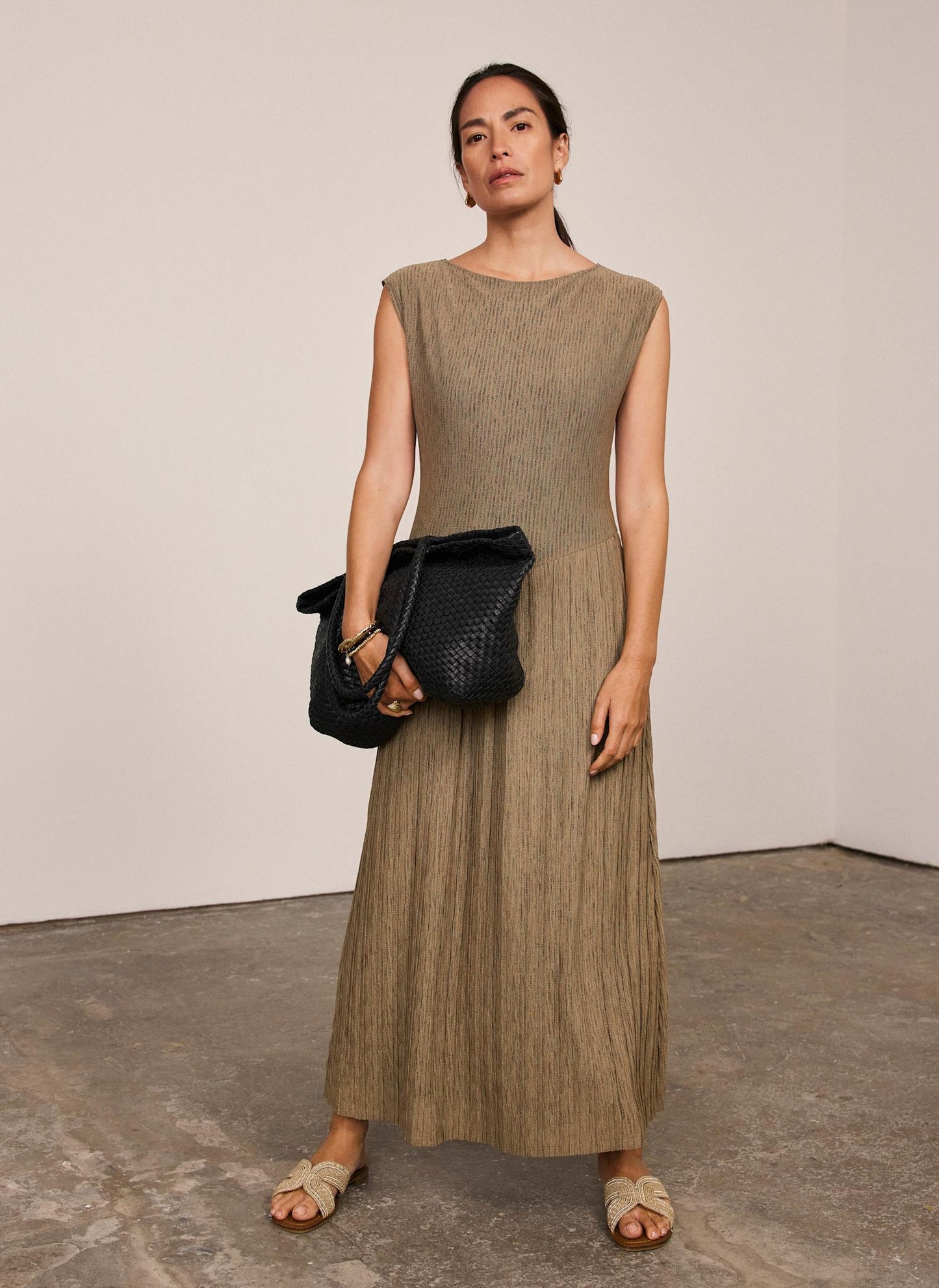 Khaki Jersey Asymmetric Dress