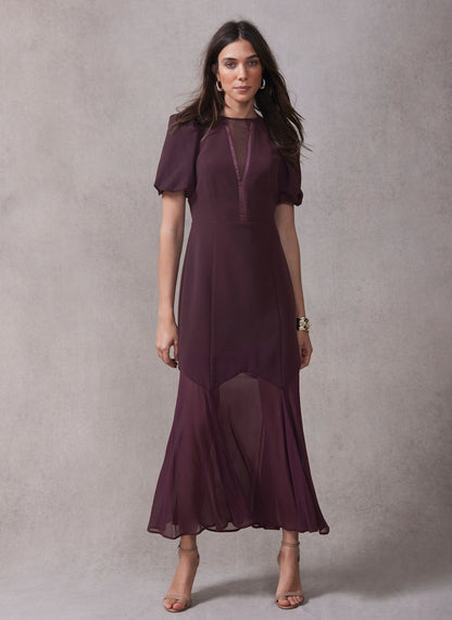 Burgundy Sheer Detail Maxi Dress