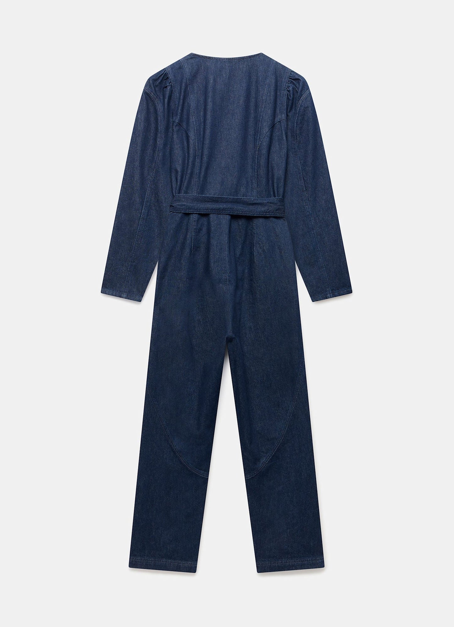 Navy Puff Sleeve Denim Jumpsuit