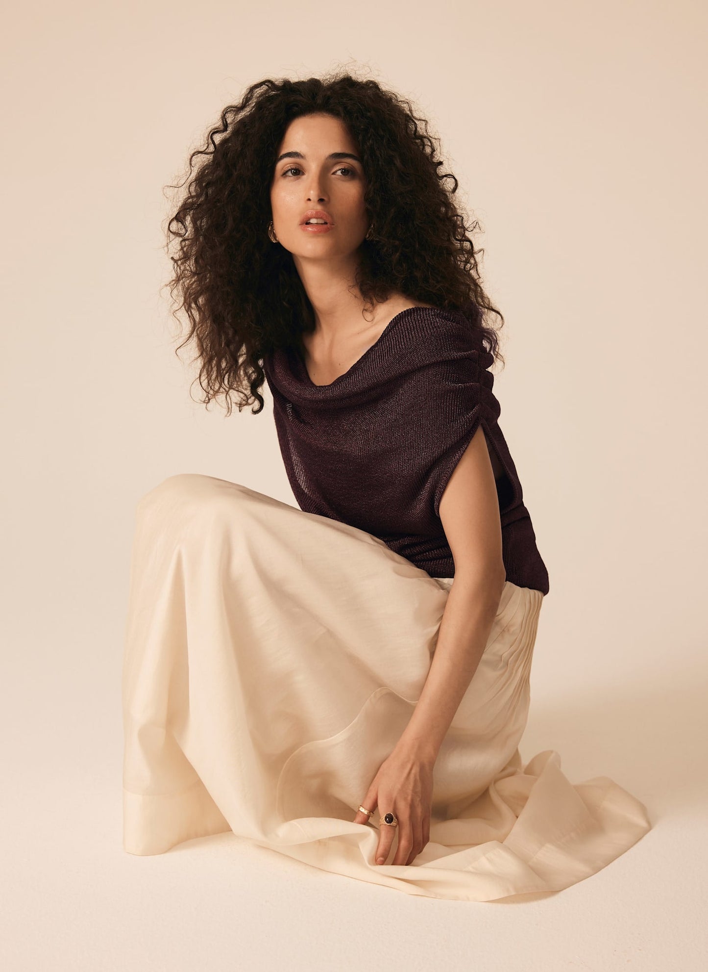 Burgundy Cowl Neck Knit Top