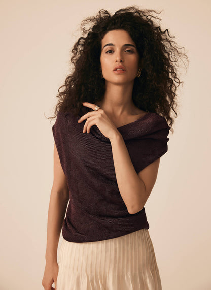 Burgundy Cowl Neck Knit Top