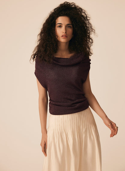Burgundy Cowl Neck Knit Top