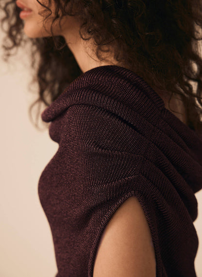 Burgundy Cowl Neck Knit Top