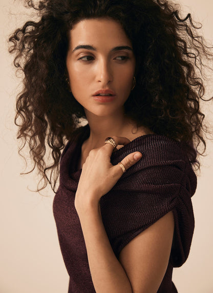 Burgundy Cowl Neck Knit Top
