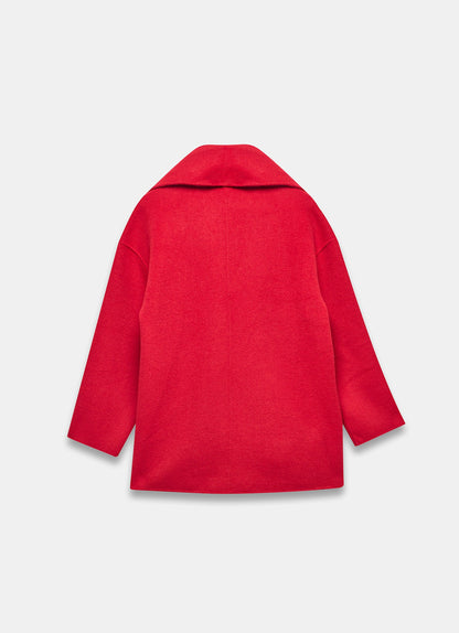 Red Wool Blend Hand Finished Scarf Coat