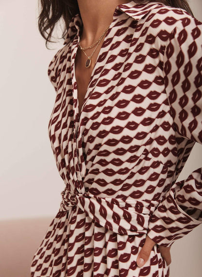 Red Lip Print Shirt Dress