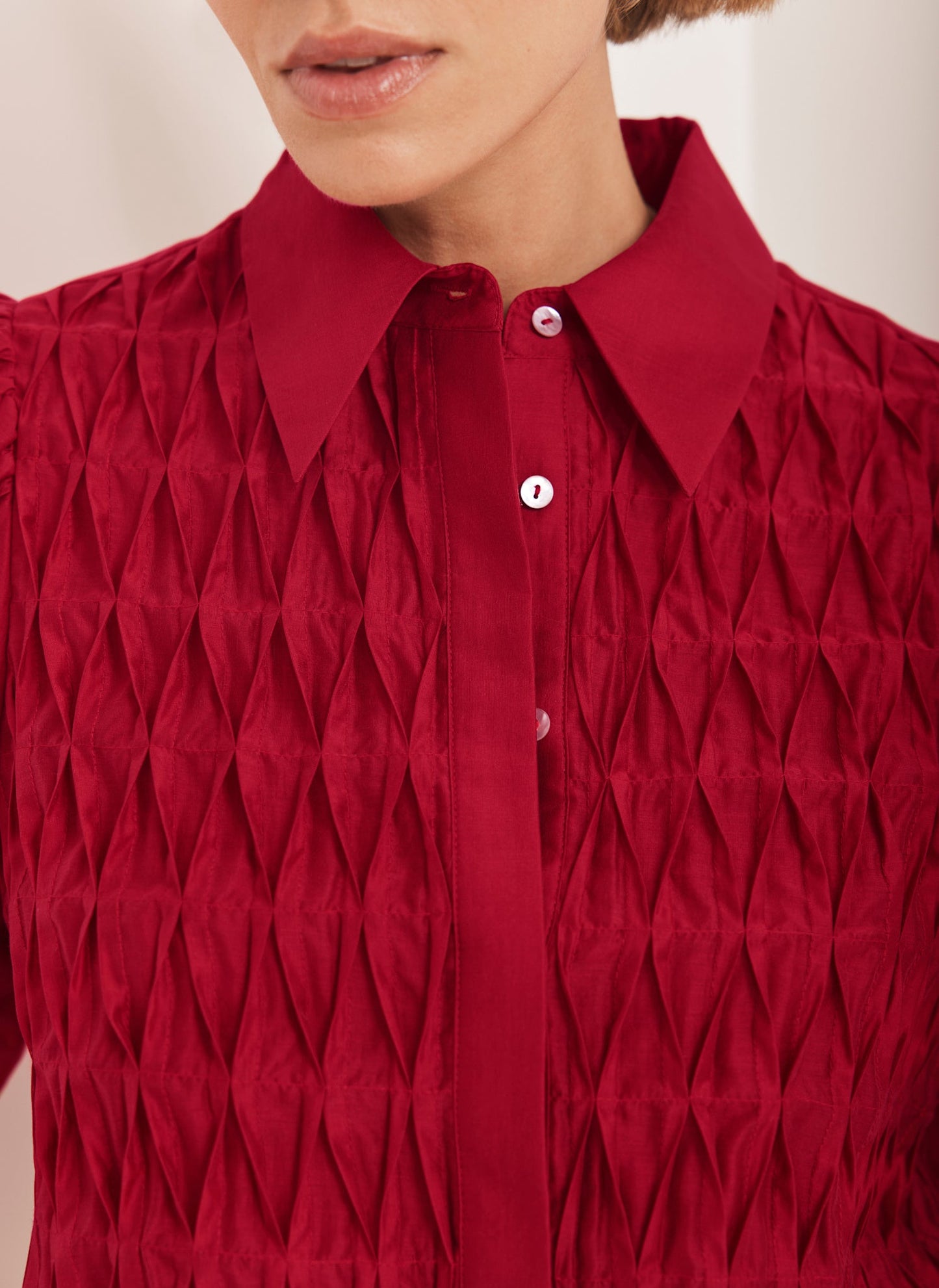 Red Puff Sleeve Smock Shirt