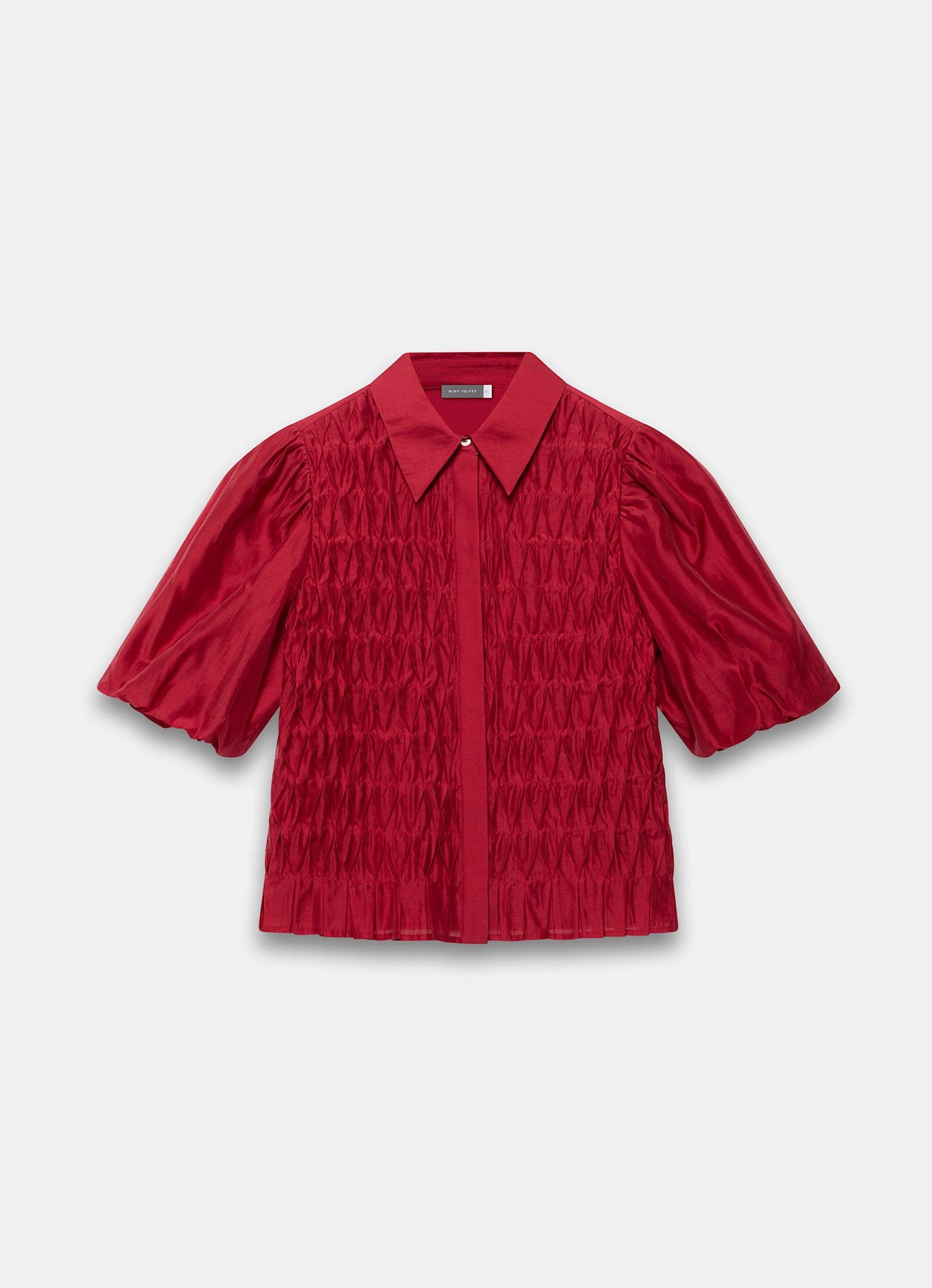 Red Puff Sleeve Smock Shirt
