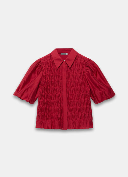 Red Puff Sleeve Smock Shirt